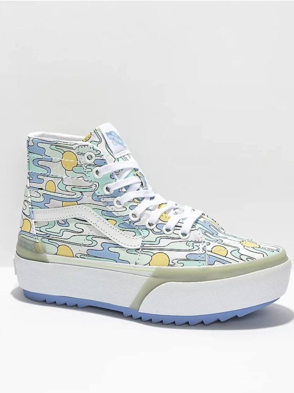 Vans Sk8-Hi Stacked Mint, Blue & Yellow Sunwaves Platform Shoes Size 7.5
